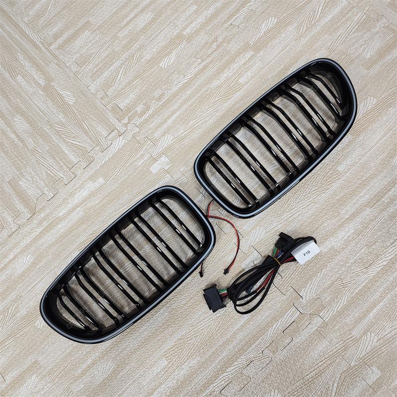 Car Double Line Front Luminous Grille Led Light Racing Grille For BMW 5 Series F10 F11 F18 2010-2017 ABS Black Body Kits Tuning