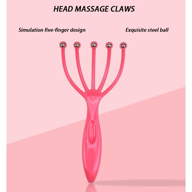 1pc head massager scalp and neck comb roller 5-finger steel ball handheld hair care forrelaxation Special for real hair wigs