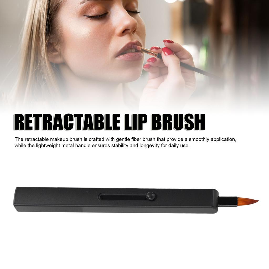 Retractable Lip Brush Retractable Lipstick Brush Portable Lip Makeup Brush Applicator with Cap Metal Handle