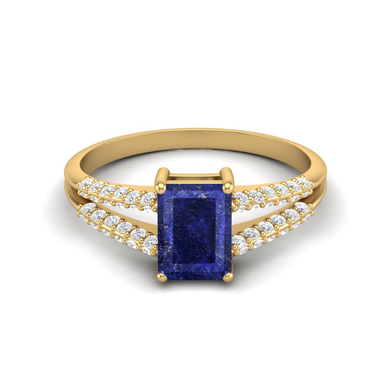 

7X5MM Octagon Lapis Gemstone 925 Sterling Silver Gold Plated Solitaire Split Shank Women Wedding Ring 11 жовтий