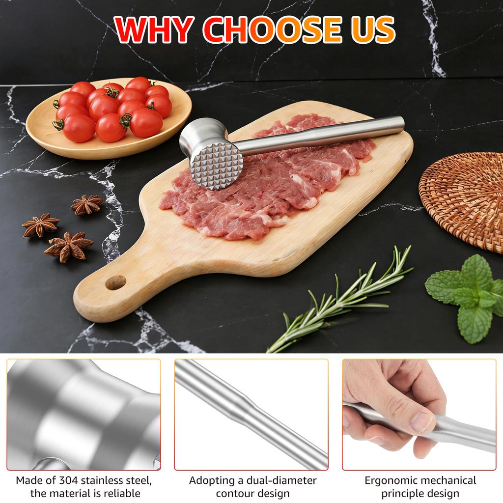 Meat Tenderizer Hammer Double-Sided Meats Hammer Stainless Steel/Zinc Alloy Meat Mallet for Beef Chicken Steak Kitchen Gadgets