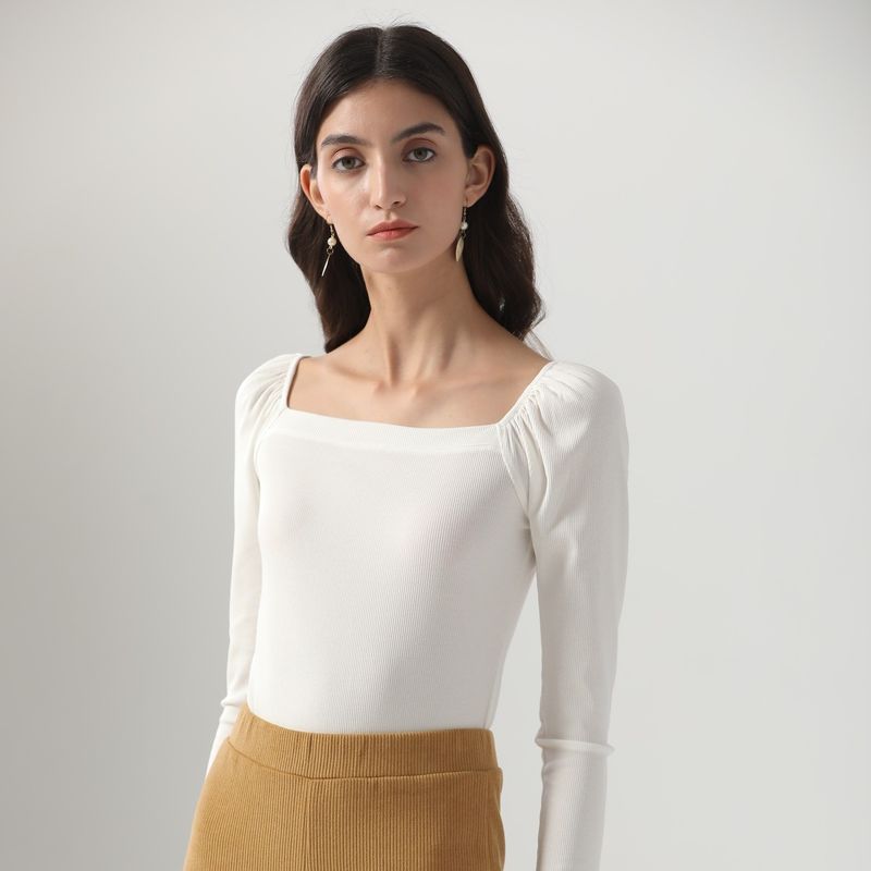 and American Fashion Modal Collarbone Square Collar Long sleeve Women 2025 Spring and Autumn New Slimming Sexy T-shirt Bottoming Shirt Fashion