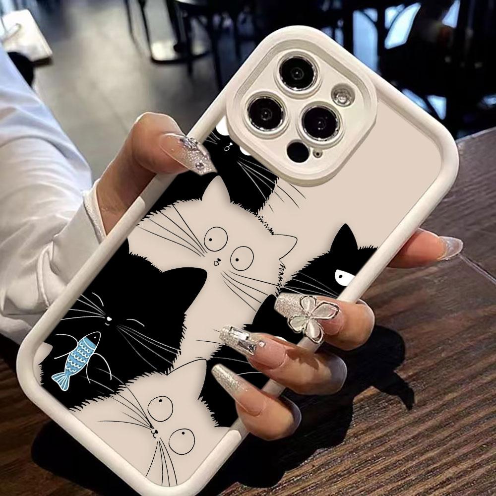 Animal Black Cute Cat Phone Case For iphone Apple 17 AIR 16 16E 11 12 13 14 15 XR Plus Pro Max Silicone Case Funda Shell Cover