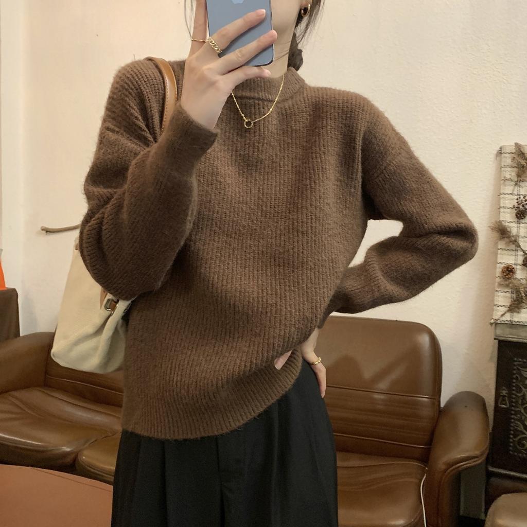 Slack loose knitted sweater women's spring age-reducing inner top soft waxy basic bottoming shirt