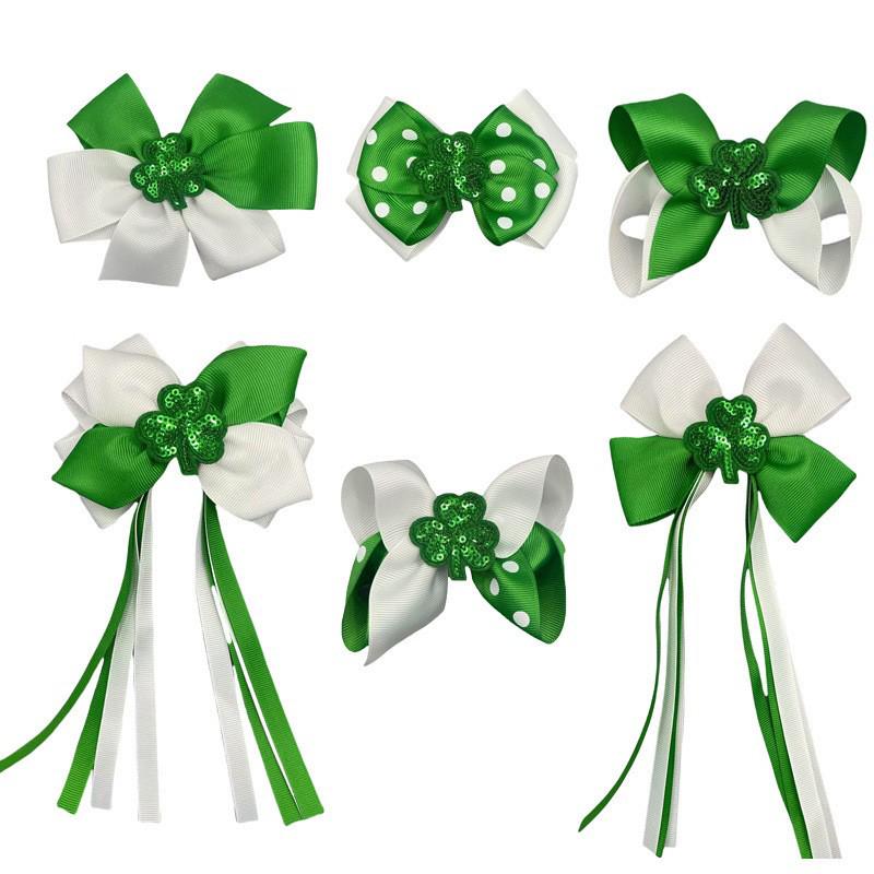 European Saint Patrick's Day Shamrock Bow Hair Clip for Girls