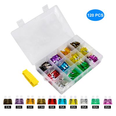 120pcs Mini Blade Fuses Auto Automotive Car Boat Truck Blade Fuse Box Assortment Kit 2A 3A 5A 7.5A 10A 15A 25A 35A
