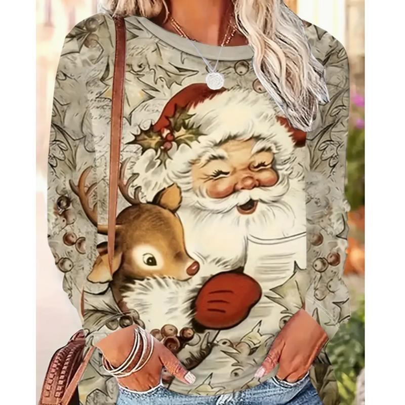 2025 Autumn & Winter Women's New Casual Crew Neck Long Sleeve Top 3D Animal Pattern