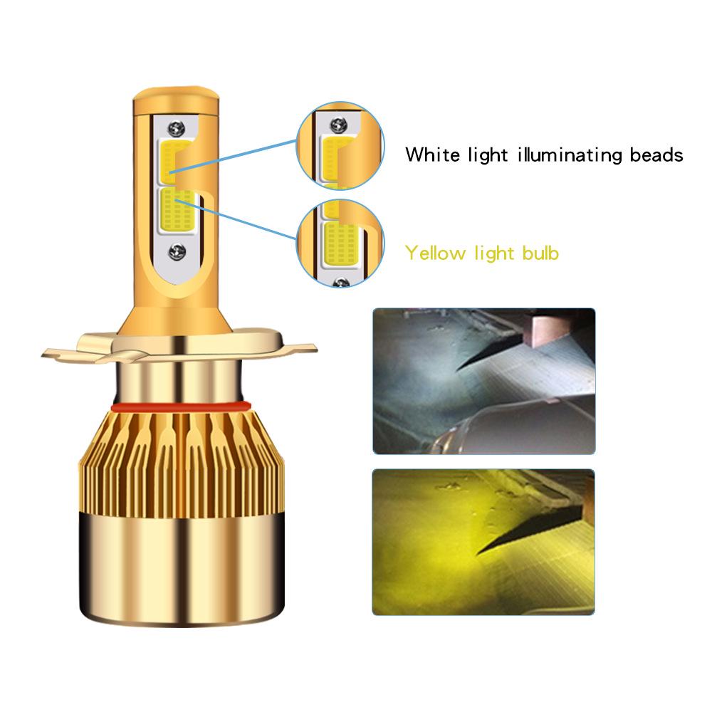 Dual Color LED Headlights: C6 Car H7 H8 H11 Yellow & White, High/Low Beam