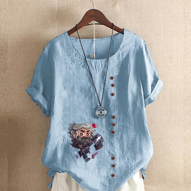 Women's Fashion Soft Boy Prined Short Sleeve T-shirt Loose Cotton Shirt Casual Loose Summer Blouse Tops Plus Size