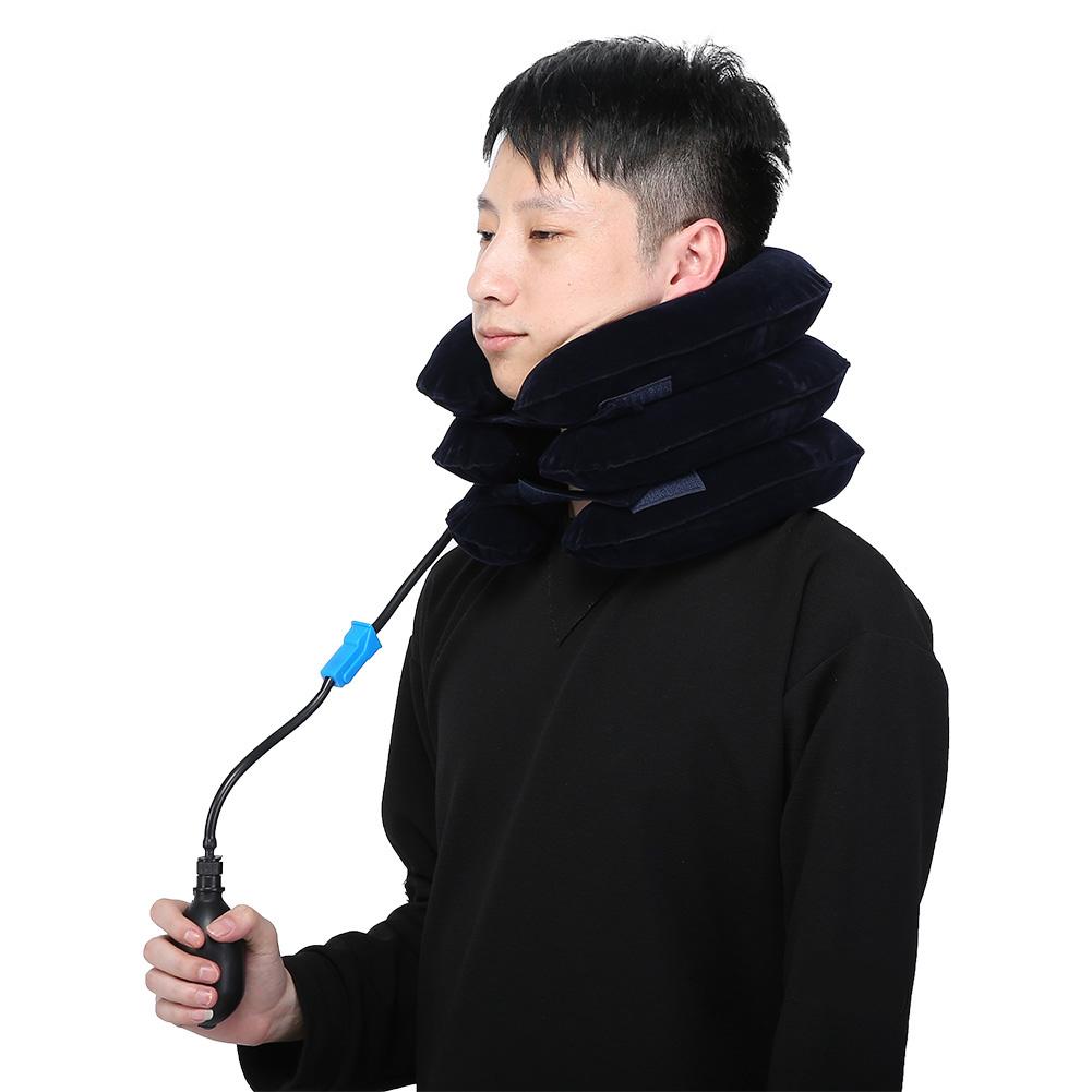 Household Portable Ergonomic Neck Cervical Traction Instrument Inflatable Neck Pillow Collar Blue