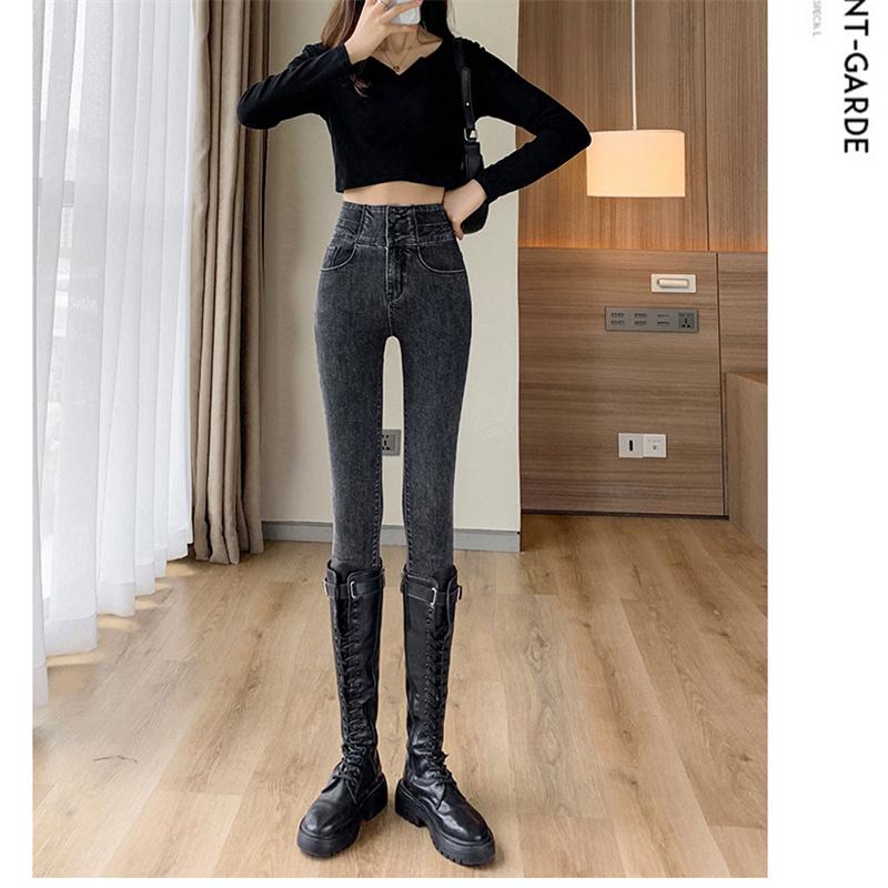 Winter Korean Fashion Skinny Stretch Velvet Thicking Warm Casual Jeans Female High Waist Slim Denim Pencil Pant Streetwear Women