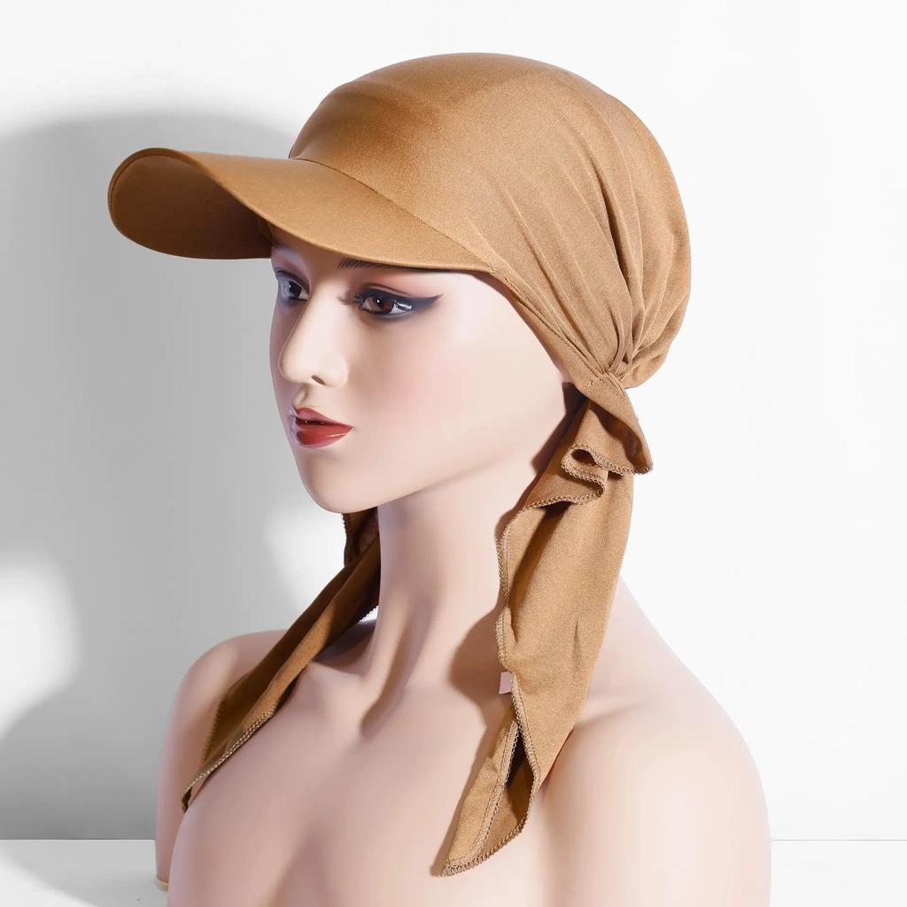 Muslim Hijab Turban Hat Women Baseball Cap Sun Visor Hats Headscarf Turban Scarf Durag Brim Cap Women Pre-Tied Bandana Scarves