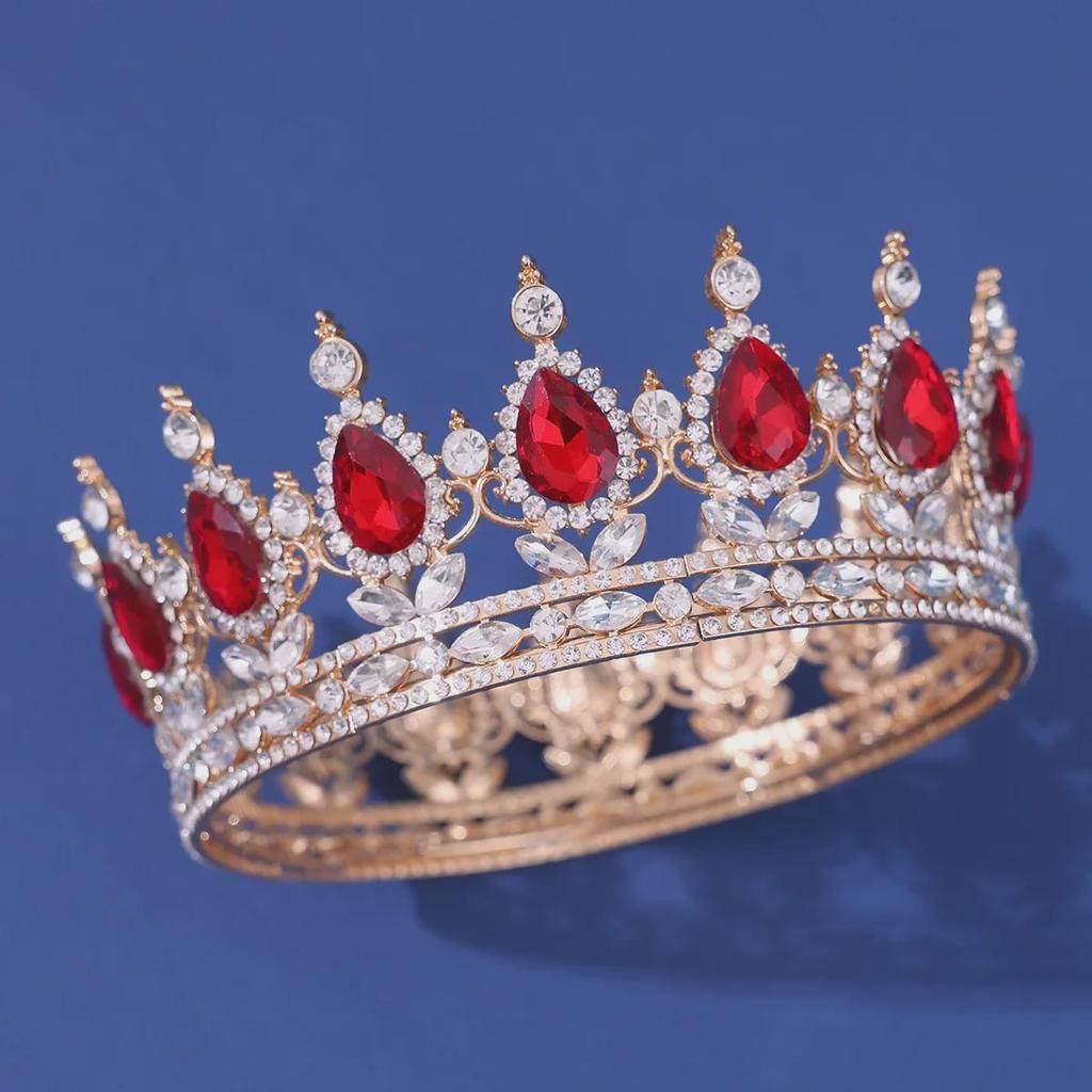 Europäischer und amerikanischer Brautkronen-Haarschmuck – Roter Hochzeitskopfschmuck für Frauen