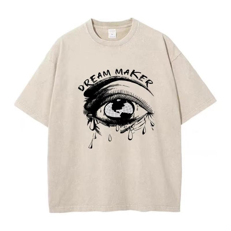 Herrenmode Bedrucktes Retro Gewaschenes T-Shirt 2026 Neue Ankunft Bedruckter Rundhals Kurzarm Sommerurlaub Reise Lässiges Oberteil