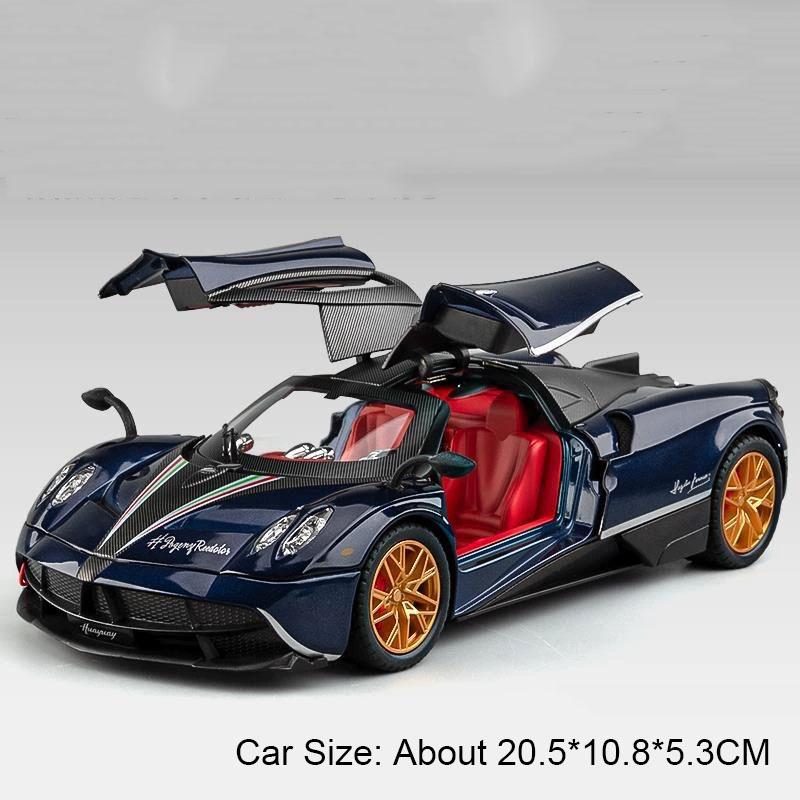 1:24 Huayra Senna Toy Car Spray Supercar Models Metal Diecast Doors Opened Front Wheel Steering Shock Absorption for Kids Gifts