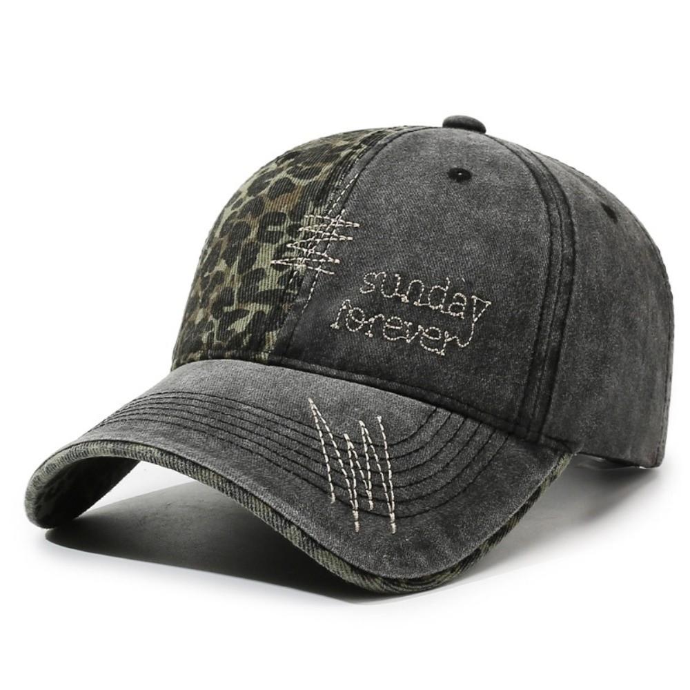 Sunday Foreve Embroidered Leopard Patchwork Baseball Cap Distressed Hip Hop Peaked Cap Washed Cotton Sunscreen Trucker Hat