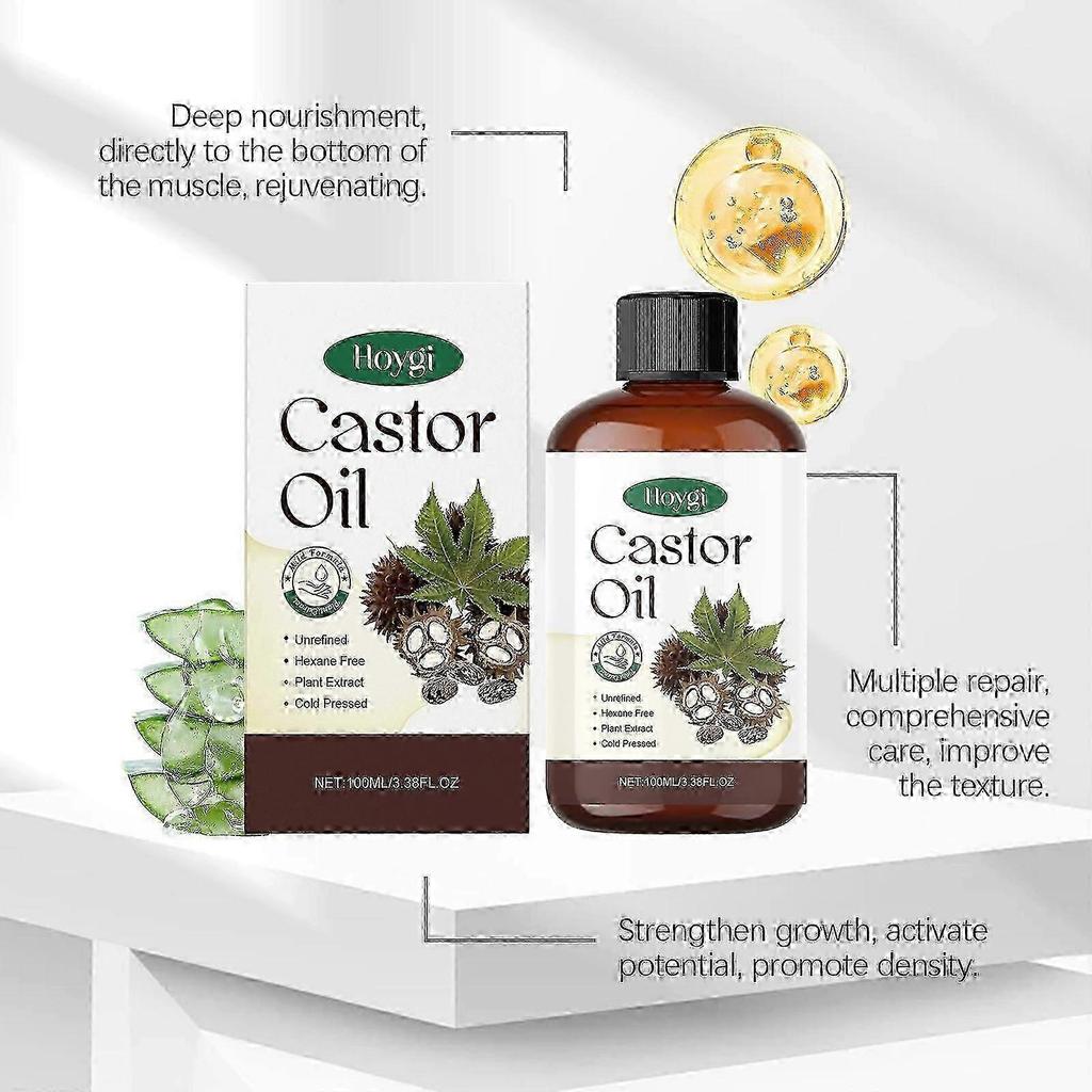 Organic Castor Oil for Body & Hair, 100% Pure and Natural Cold Pressed Castor Oil for Hair