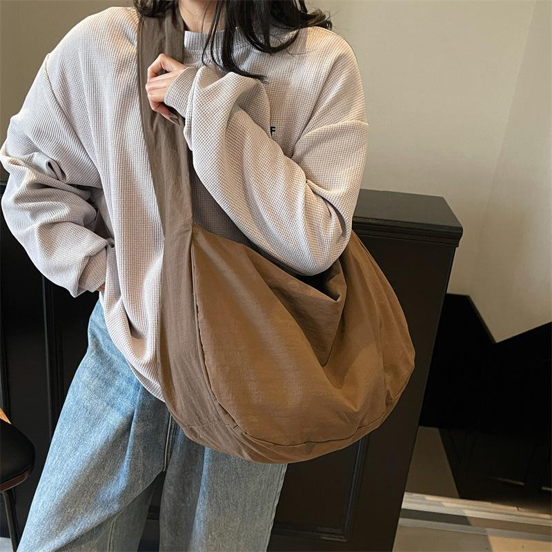 Canvas Bag Women's Dumpling Bag Solid Color Shoulder Bag Large Capacity Crossbody Bag