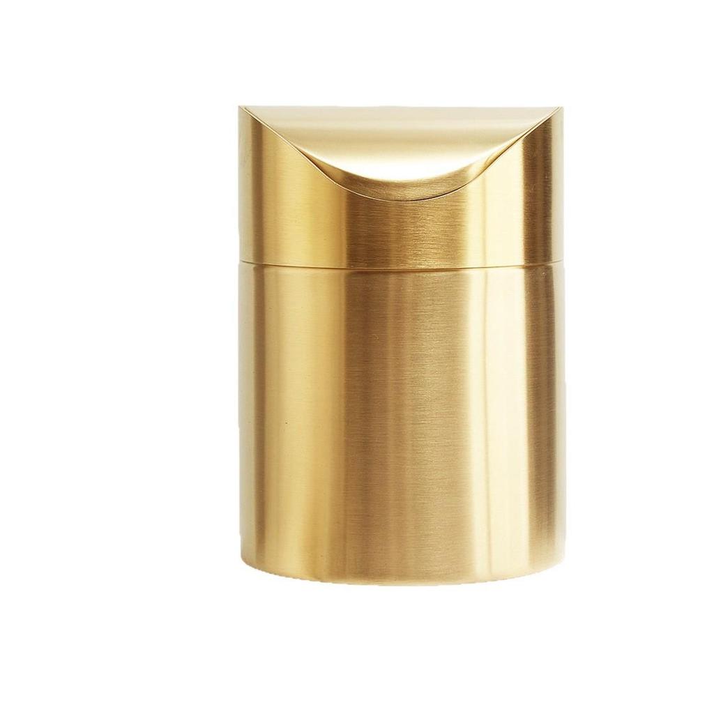 Gold Desktop Trash Can - 304 Stainless Steel Mini Bin with Lid, Light Luxury Storage Basket