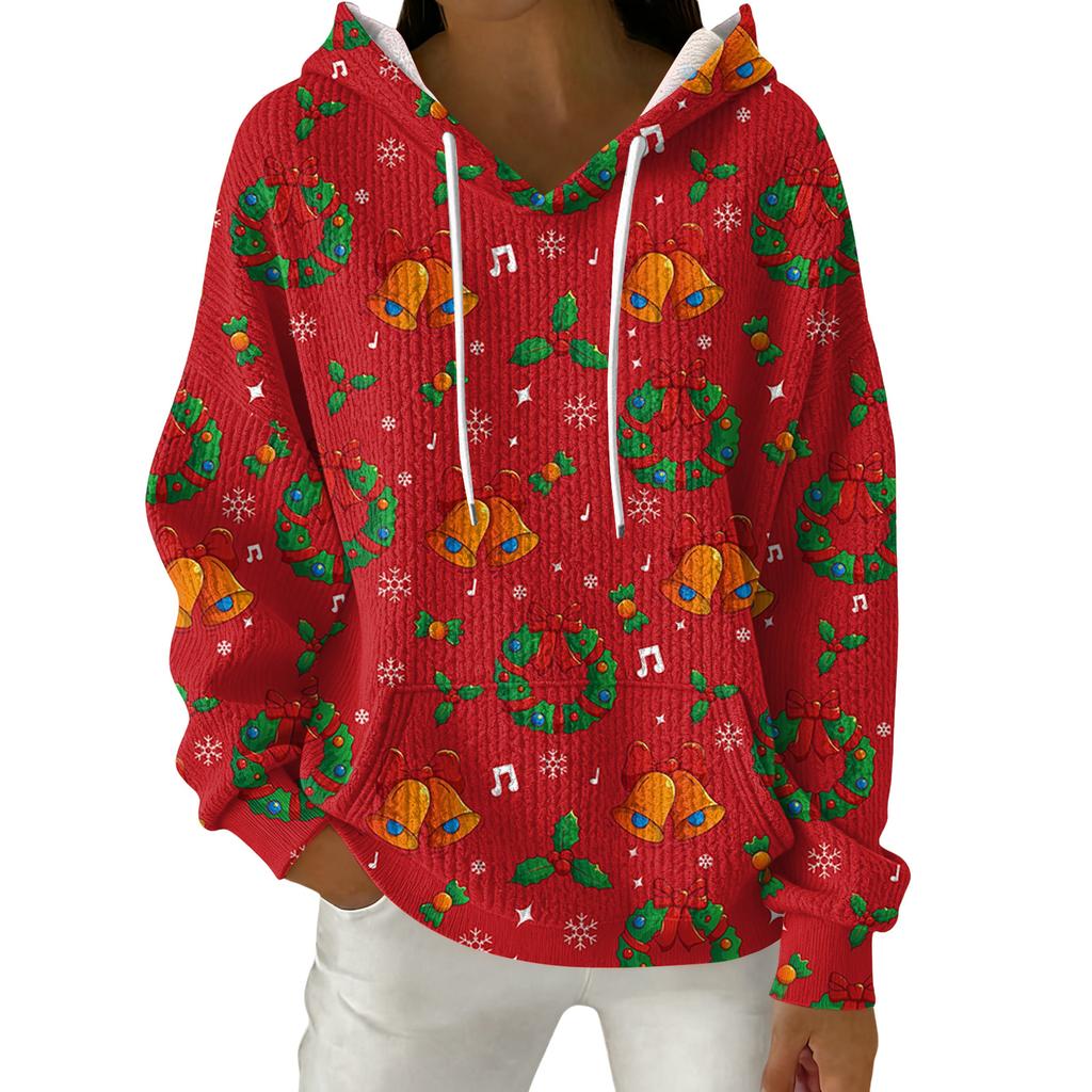 Women's Fashion Casual Christmas Print Pullover Long-Sleeve Hooded Sweatshirt