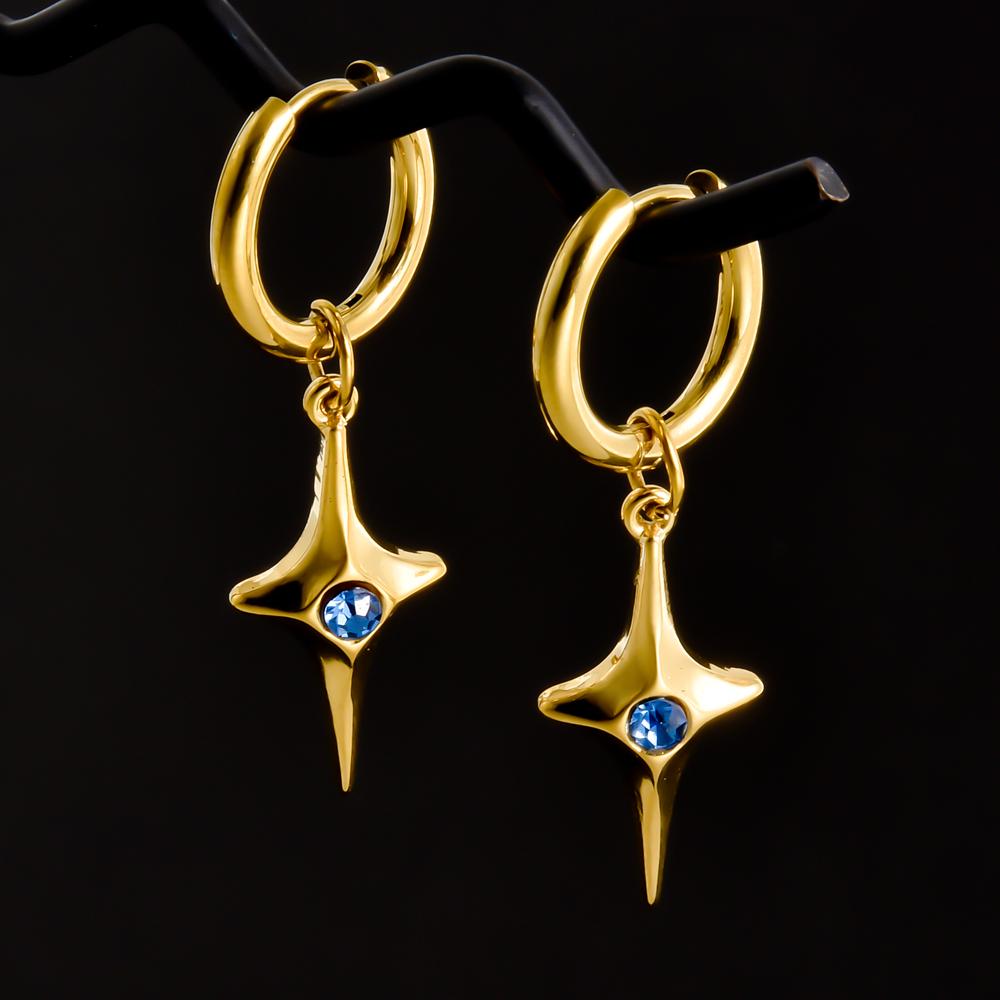 Golden Exquisite Sword Cross Star Hoops Earring Fashion Natural Shell Stainless Steel Earrings For Women Men Accessories Jewelry