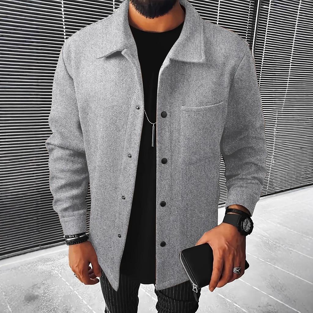 2025 New European & American Business Casual Men's Lapel Jacket - Autumn/Winter Solid Color Brushed Outerwear
