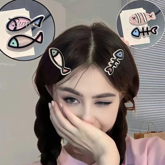 Acrylic Hairpin 4Pcs Girl Macaron Color Ocean Fish Shape Colorful Bone Hair Clip Clips Smooth Rounded Edges Daily Styling Accessory Playful Design