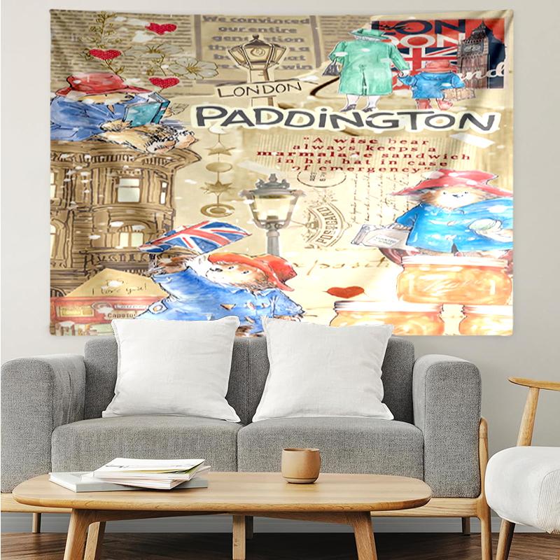 Paddington-Bear Print Tapestry, Backdrop, Easy Setup, Ideal for Bedroom, Office & Living Room, with Aesthetic Wall Hanging Decor.