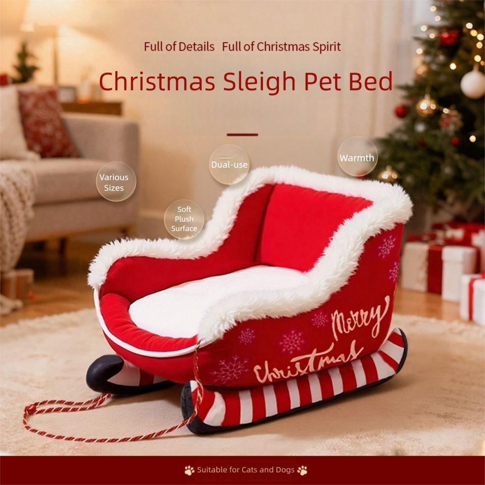 Gemütliches Weihnachtsschlitten Haustierbett Rutschfester Boden Waschbares Haustier Warmes Sofa Abnehmbares Katzen Hundekorb Katzen Hund