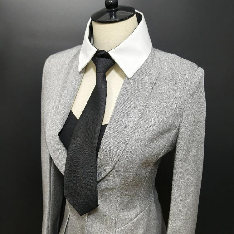 Womens Preppy Student Lapel False Collar with Black Necktie Front Elegant School Uniform Blouse Choker Neckwear Acessory