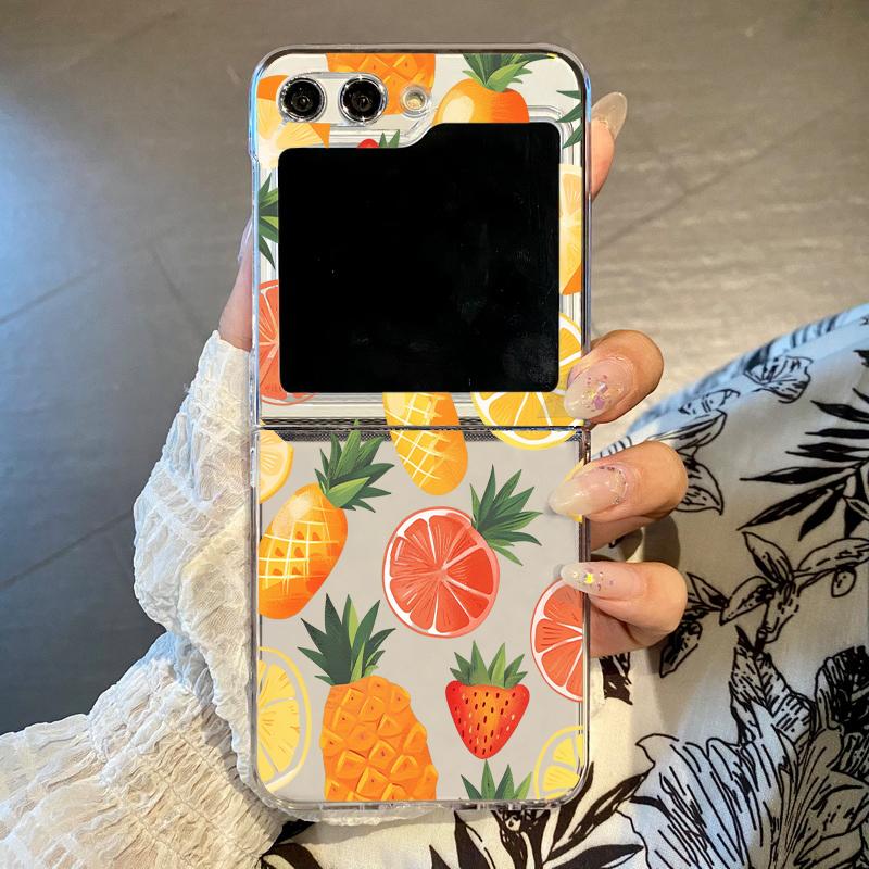 Cute Fruit Print Pattern Clear Case For Samsung Galaxy Z Flip 6 5 4 3 Hard Folding Phone Cover For Samsung Z Flip5 Flip4 Flip6