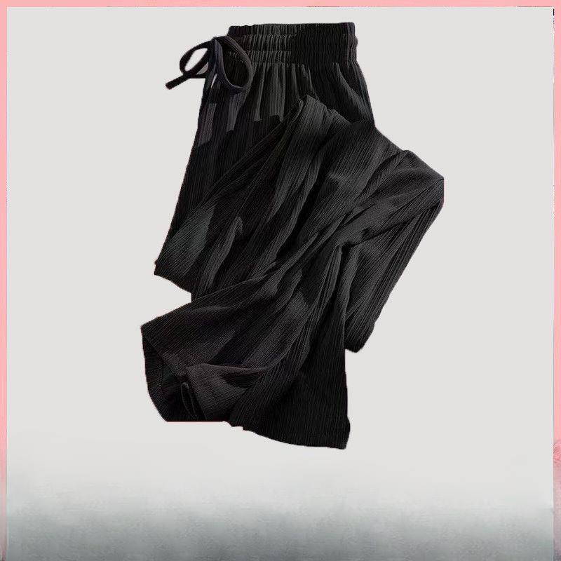 Sommer Eis Seide Weitbein Hose Hohe Taille Dünne Freizeithose Damen Locker Bodenlang
