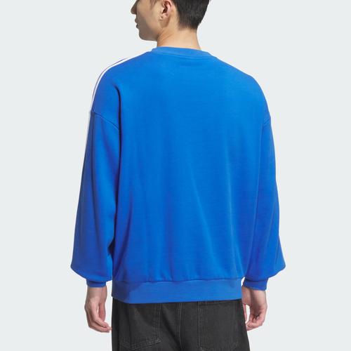 adidas Originals Men's Blue Long-Sleeve Crewneck Sweatshirt with Sport Stripes