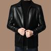 Men Jacket Faux Leather Solid Color Stand Collar Smooth Thick Warm Long Sleeve Zipper Neck Protection Motorcycle Windproof Cool Autumn Winter Jacket