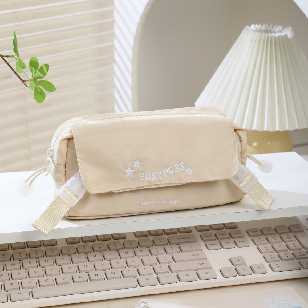 

Cloth Pen Bag Plastics Cosmetic Bag Multi-compartmental Pencil Case Office Supplies бежевий