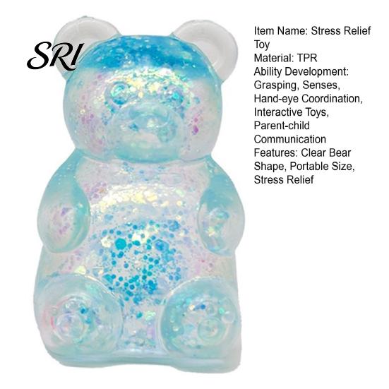 Glitter Bear Toy Clear Squeeze Anxiety Stress Relief Sugar Ball Sensory Soft Stretchy Decompression Fidget Slow Rising