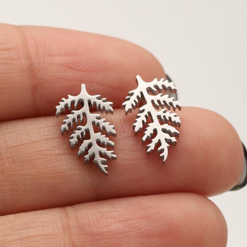 18K Gold Plated Stainless Steel Tree of Life Maple Leaf Earrings - Women s European  American Fashion Accessories