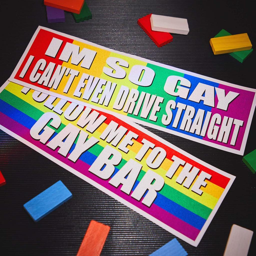 Frienda 2 Pieces Large Funny LGBT Stickers Waterproof Rainbow Car Stickers Colorful Gay Bumper Sticker for Car, RV, SUV, Auto, Truck, Boat, Laptops