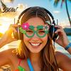 Summer Party Sunglasses Hawaiian Tropical Glasses, Glitter Felt Beach Pool Eyeglasses, Novelty Glasses for Kids Adults Ocean Luau Style Eyewear Photo