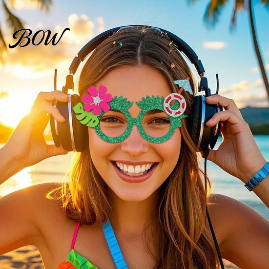 Summer Party Sunglasses Hawaiian Tropical Glasses, Glitter Felt Beach Pool Eyeglasses, Novelty Glasses for Kids Adults Ocean Luau Style Eyewear Photo