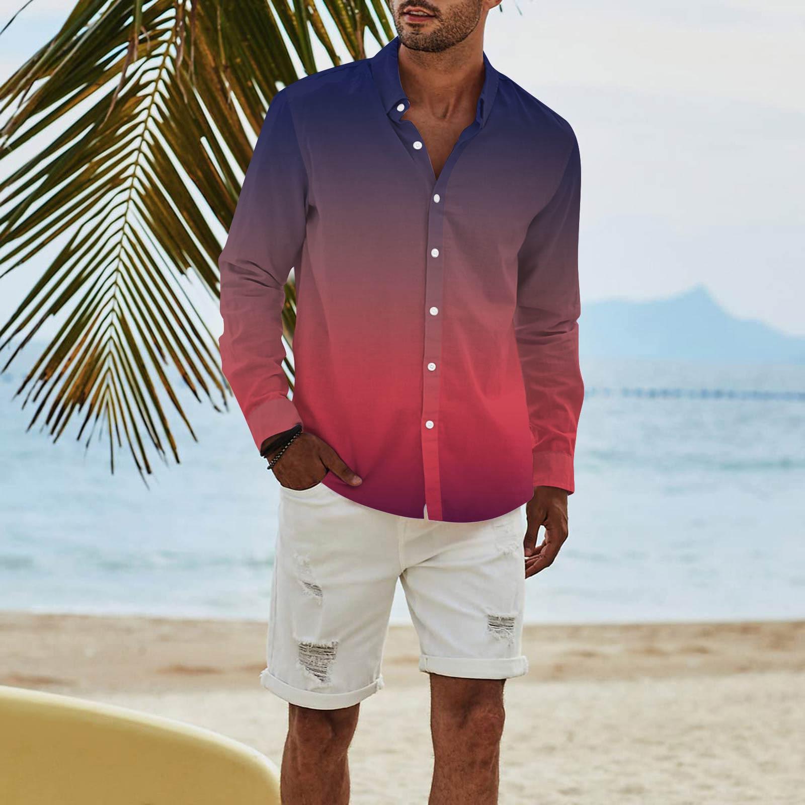 

Чоловіча мода Футболка з довгим рукавом з принтом, повсякденна, на ґудзиках, звичайної посадки, топ XXXL