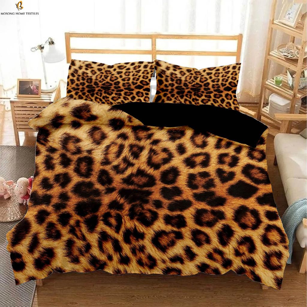 Black And White Zebra And Leopard Animal Fur 3d Printing Quilt Cover Bedding Set Quilt Cover Pillowcase Three-Piece Set