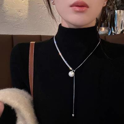 Pullable Long Necklace Light Luxury Niche New Design Sense Premium Collarbone Chain Neck Chain Trendy Sweater Chain Women