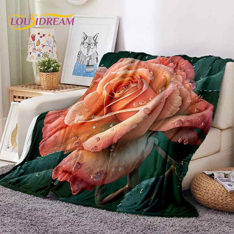 Mantas Suaves Románticas Nórdicas con Flores de Rosa 3D, Manta de Tiro para Mantener el Calor, Manta Cómoda para Picnic, Camas, Sofá, Dormitorio del Hogar, Regalo