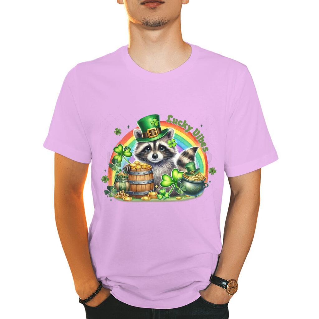 St Patricks Day Raccoon Shirt Lucky Vibes Short Sleeve Round Neck Tee Cartoon Lucky Raccoon St Patricks Day Unisex TShirt