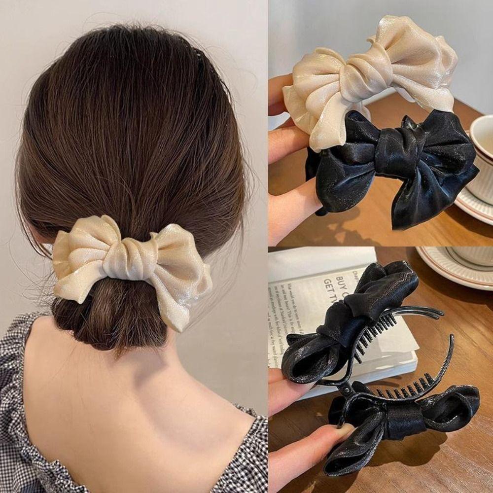 

Shiny Mesh Shark Clip Satin Bow French Spring Hair Clips New Bow Hair Clip шампанського