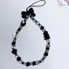 Women's Black Crystal Beaded Phone Lanyard with Bow - Cute Anti-Lost Chain Pendant Ornament