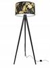 Stehlampe Dreibein Lampenschirm Goldene Blumen LED