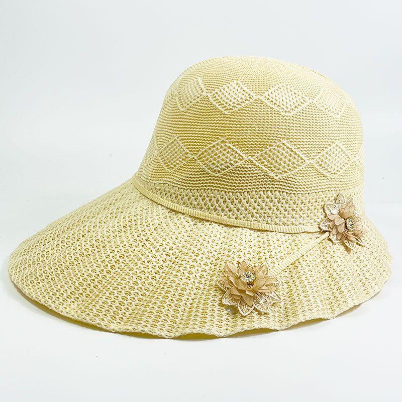 Straw Hat Women's Summer Sun Hat Fashionable Seaside Sun Protection Flower Large Brim Sun Protection UV Resistant Beach Hat