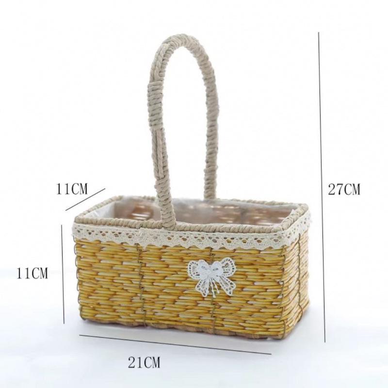 Pastoral-Style Handwoven Rattan Flower Basket - Small Decorative Green Plant Basket